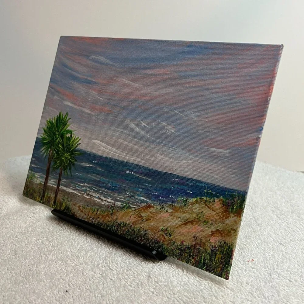 Our Beach Seaside Painting in Size 6" x 8" Landscape Acrylic on Canvas Panel - Picture 6 of 7